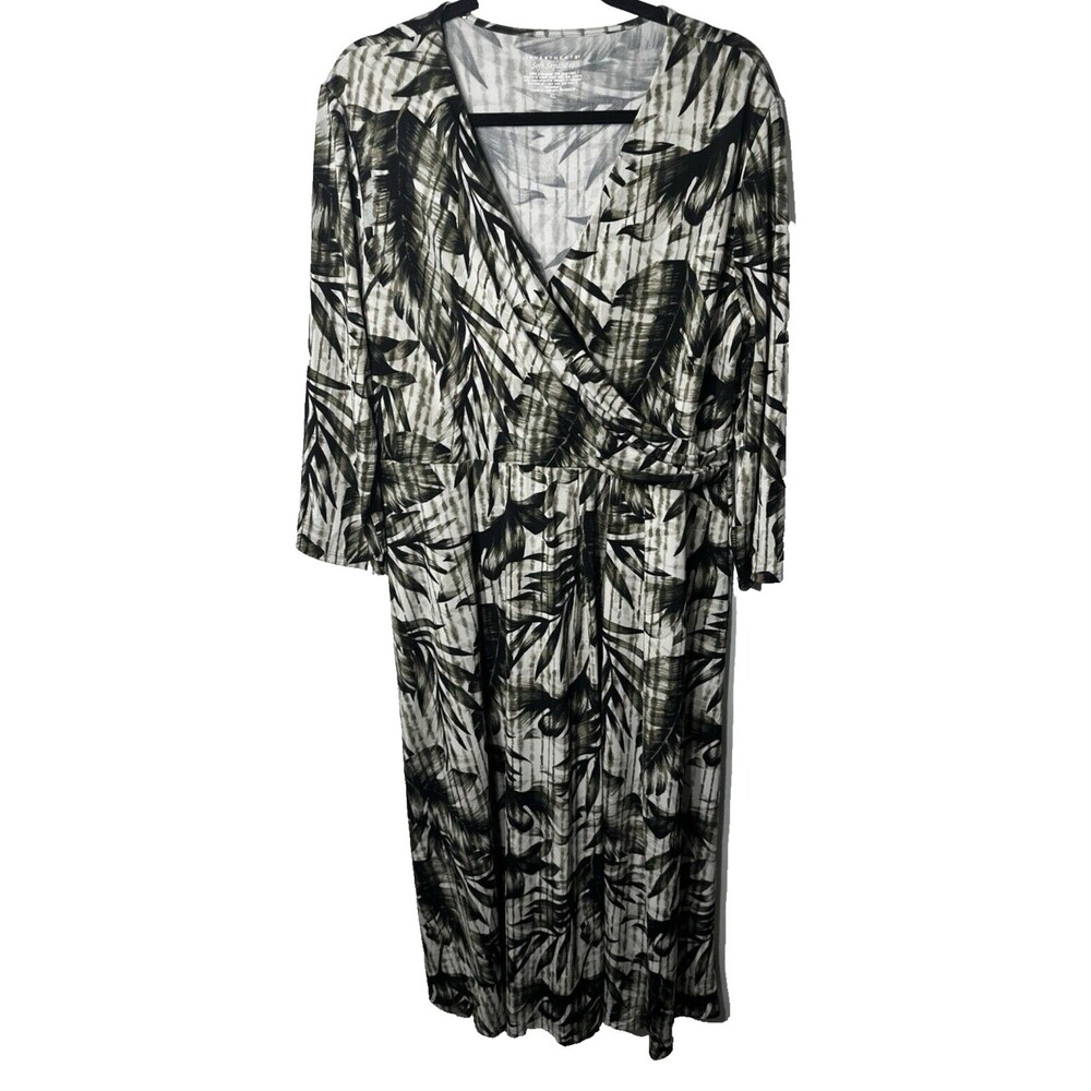 Investments Soft Separates Women's Dress Size XL Leaves V-neck Faux Wrap Midi